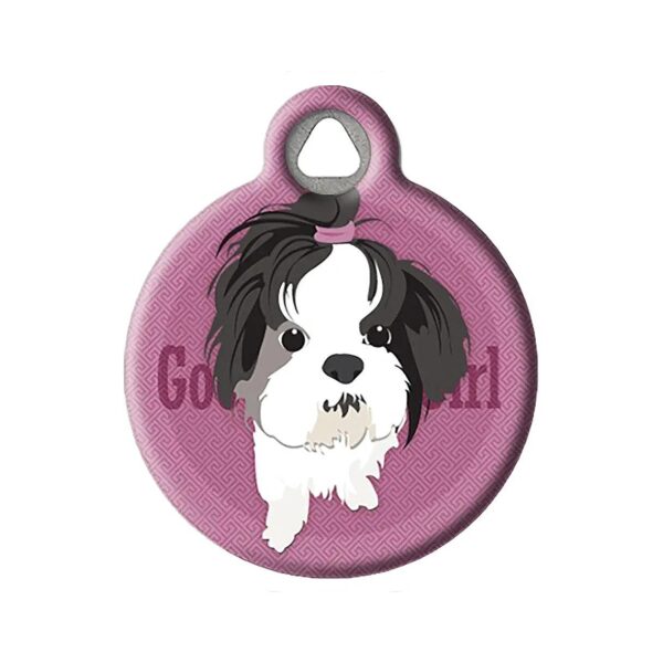 Pet Identification Tag for Small Dogs with Good Girl Shih Tzu Art and Custom Options