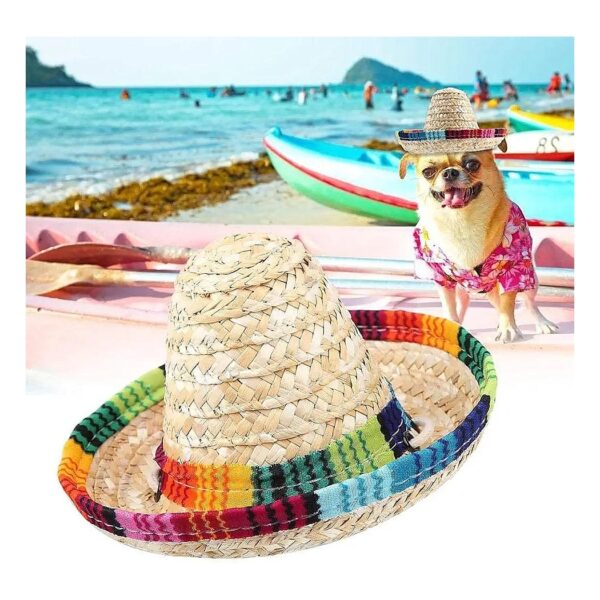 Pet Mexican Straw Sombrero Hat for Cats and Small Dogs with Cotton Rope Adjustment