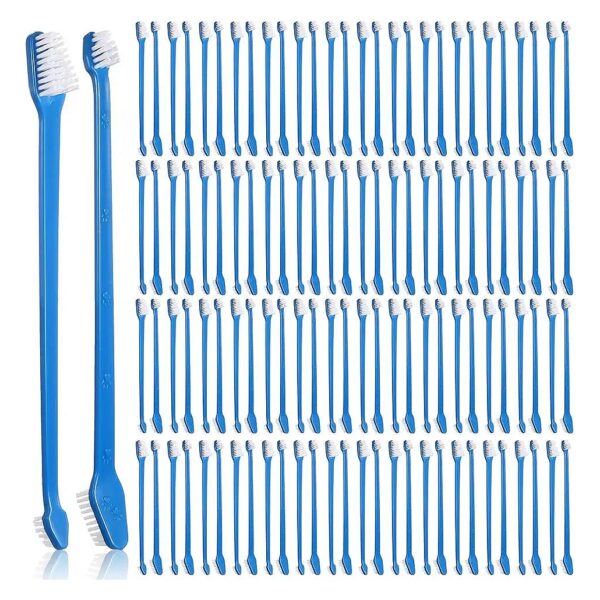 Pet Oral Cleaning Kit with 200 Pieces Double Headed Soft Bristle Toothbrush for Dogs