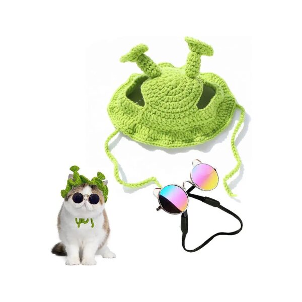 Pet Photo Props Kit with Sunglasses, Collar, and Straw Hats for Cats and Small Dogs