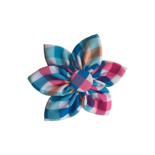 Pet Pinwheel Accessory Large Blue Green Check Pattern Velcro Closure for Dogs and Cats