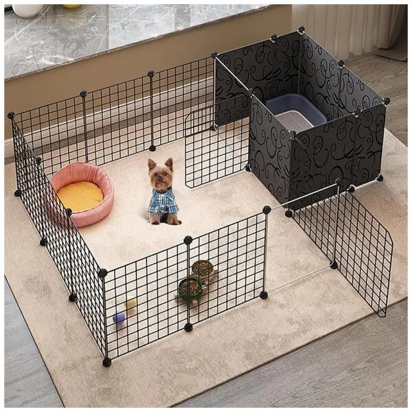 Pet Playpen for Small Animals - Black Metal Wire Yard Fence with 18 Panels and Connectors