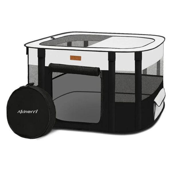 Pet Playpen with Roll-Up Door and Carring Bag for Small to Medium Pets and Travel