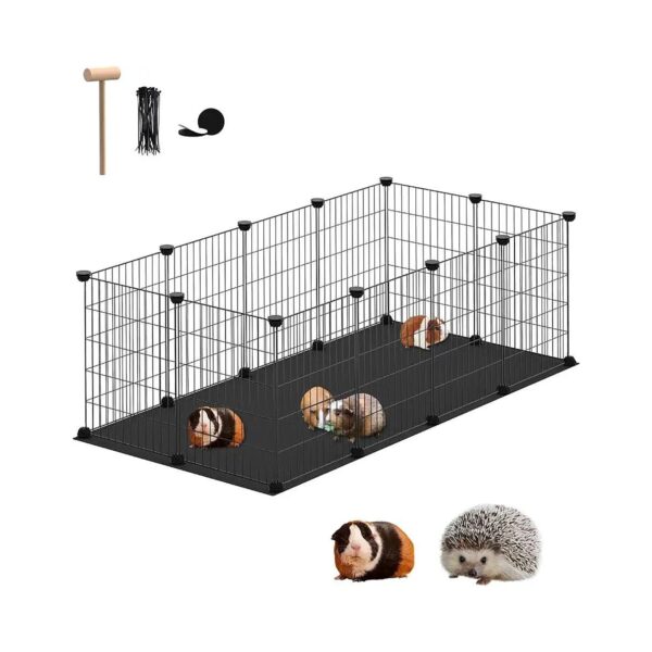 Pet Playpen with Waterproof Washable Mat and 12 Panels of Black Wire Mesh for Indoor Use