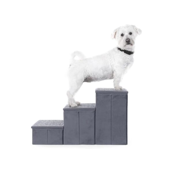 Pet Stairs for Couch or Bed with 3 Steps and Velour Grey Side Panels