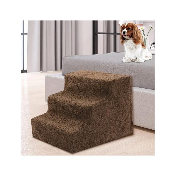 Pet Stairs for Small Dogs - No Tools Required - 13" Tall - Removable Fleece Cover - Brown