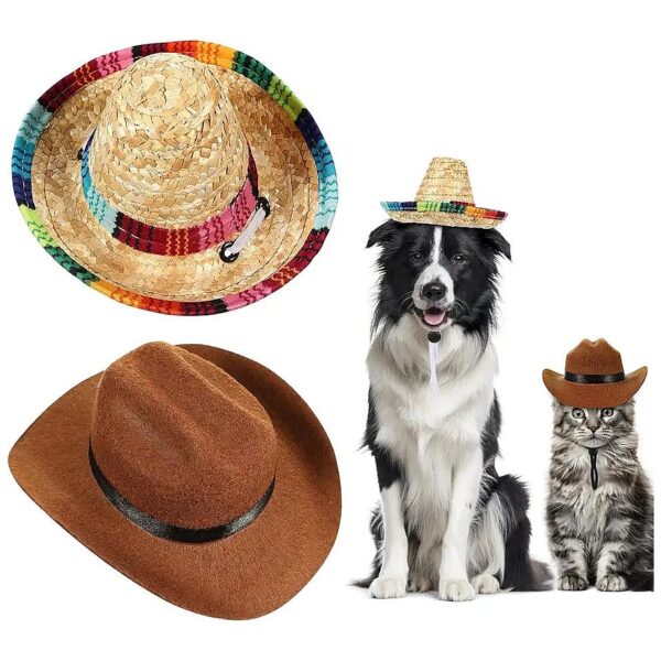 Pet Straw Hats for Dogs and Cats with Adjustable String Summer Sunhats