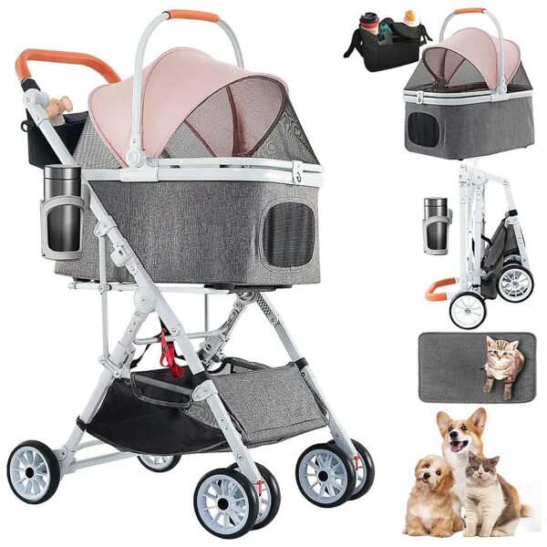 Pet Stroller for Medium Dogs 33 Lbs with Adjustable Handles and Canopy