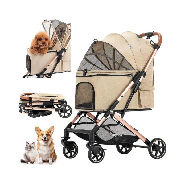 Pet Stroller with One-Click Folding and No Zip Entry for Easy Use