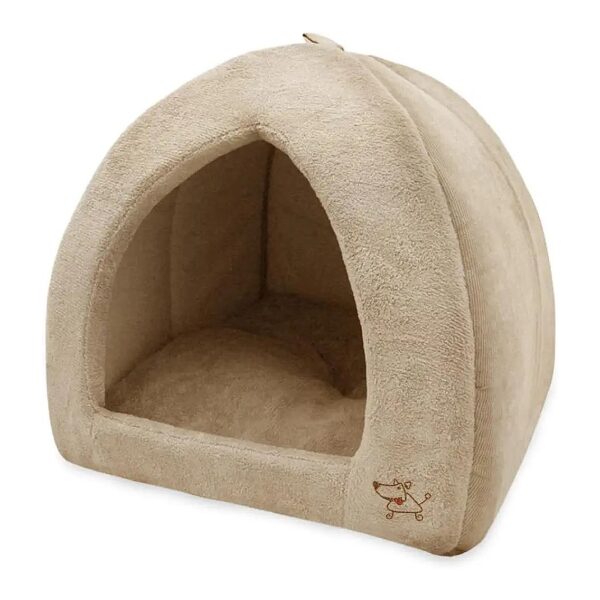 Pet Tent Soft Bed with Tan Faux Fur and Poly-Foam Lining for Maximum Durability