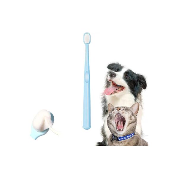 Pet Toothbrush with Deep Cleaning Head and Soft Brush for Cat and Small Dog Teeth