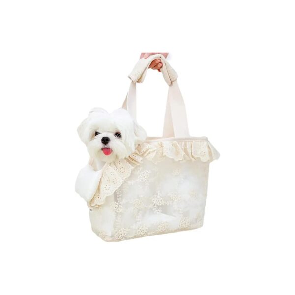 Pet Travel and Style with Beige Lace Carrier for Small Pets Under 5lb