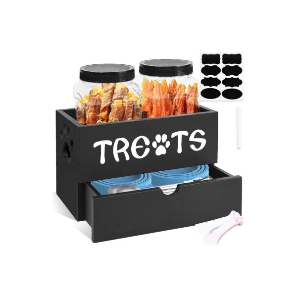 Pet Treat Container with Drawer for Cats and Dogs, featuring Cute Paw Cut-Out Handle