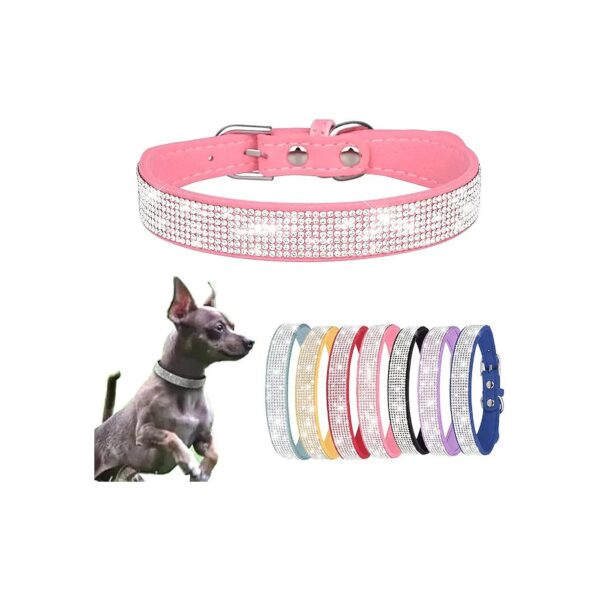 Petite Paws Pink Suede Small Dog Collar with Crystals and Adjustable Safety Buckle