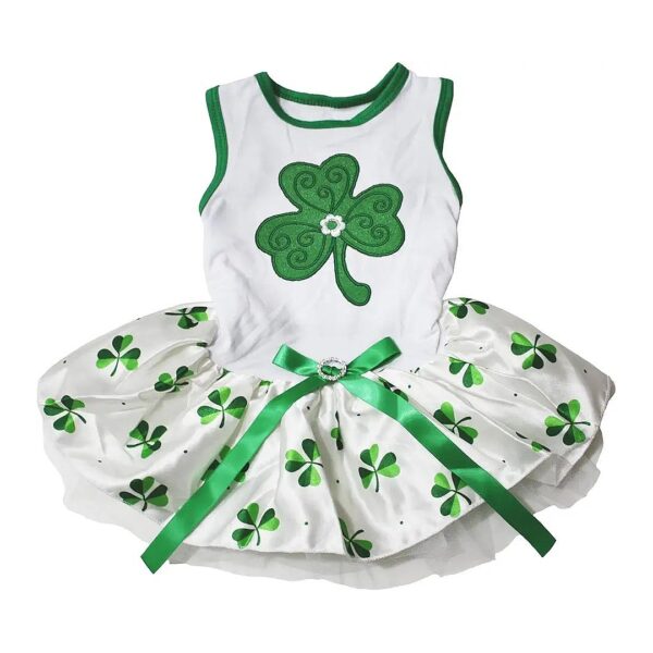 Petitebella Style Green Clover Puppy Dog Dress for 8-13 Lbs Small Breed Dogs