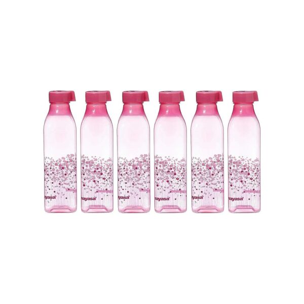 Pink 1300ml Pet Water Bottles Set of 6 with Glass Cap and Digital Print