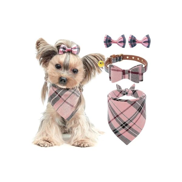 Pink Bandana Collar Set for Small Dogs, Cats, Kittens, and Puppies