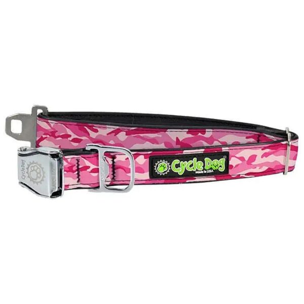 Pink Camo Dog Collar with Quick Release Latch Lock Buckle and Bottle Opener Attachment