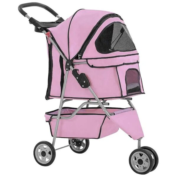 Pink Color Waterproof Dog Stroller with Cup Holder for Easy Puppy Travel