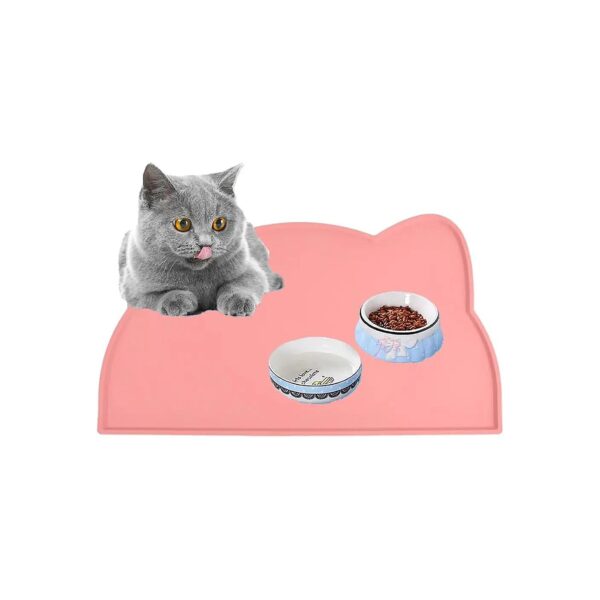 Pink Coral Pet Feeding Tray with Waterproof Silicone Mat for Cats and Dogs