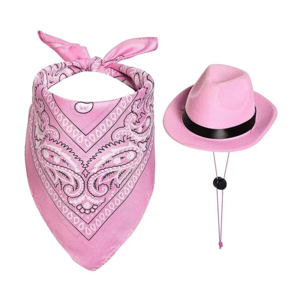 Pink Cowboy Hat Costume Accessory Set for Dogs with Bandana Scarf for Halloween