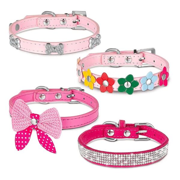 Pink Dog Collars with Spikes, Pearls, and Rhinestones for Medium Dogs