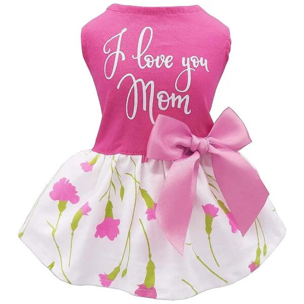 Pink Dog Dresses with Carnation Flowers and "I Love You" Lettering for Small Breed Dogs