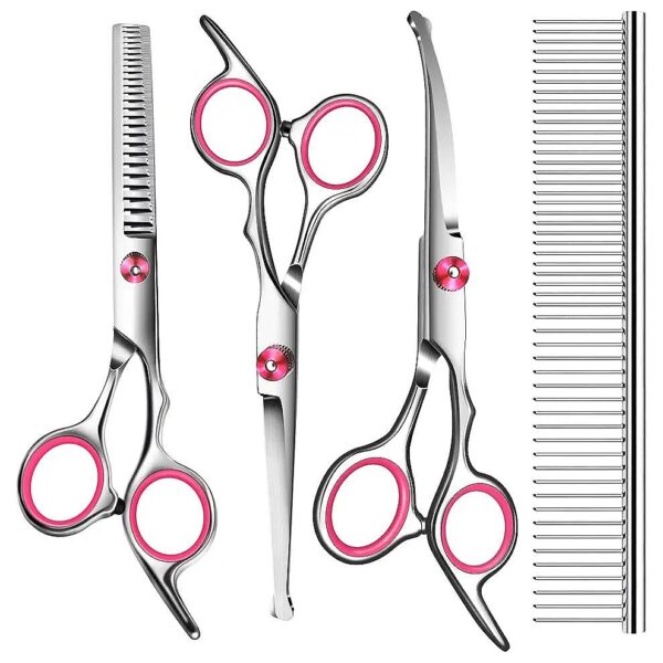 Pink Dog Grooming Tool Kit with Scissors and Comb for Effortless Dog Hair Management