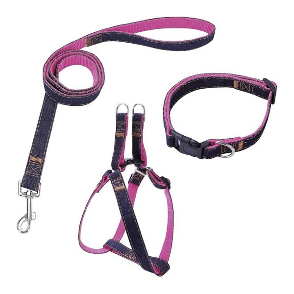 Pink Dog Leash and Collar Hardware with Nylon Harness for Small to Large Dogs