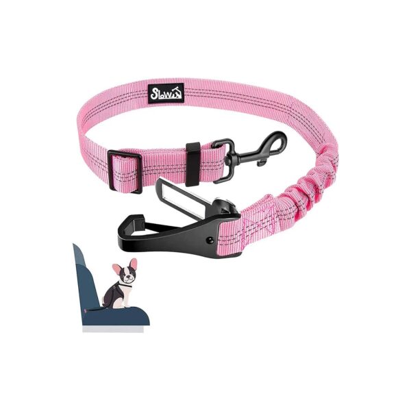 Pink Dog Seat Belt with Adjustable Nylon Strap and Bungee Buffer for Comfort