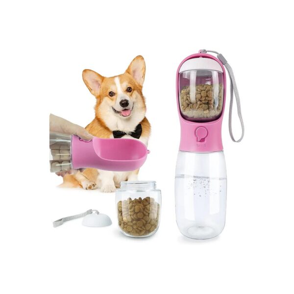 Pink Dog Water Bottle with Food Container and Bowl for Yorkie and Chihuahua Travel