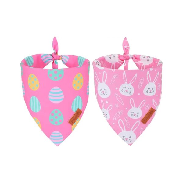 Pink Easter Dog Bandanas for Small Female Dogs, Reversible Holiday Scarves