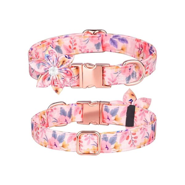 Pink Floral Pattern Dog Collar with Detachable Flower for Small Medium Large Females