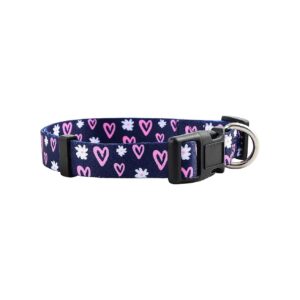 Pink Girly Pattern Dog Collar for Female Puppies with Hearts