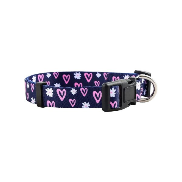 Pink Girly Pattern Dog Collar for Female Puppies with Hearts