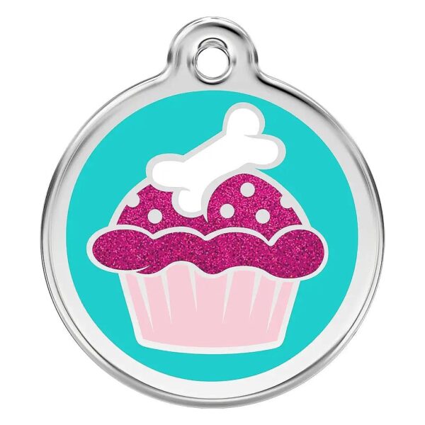 Pink Glitter Enamel Cupcake Dog ID Tag with Small Size and Stainless Steel Material