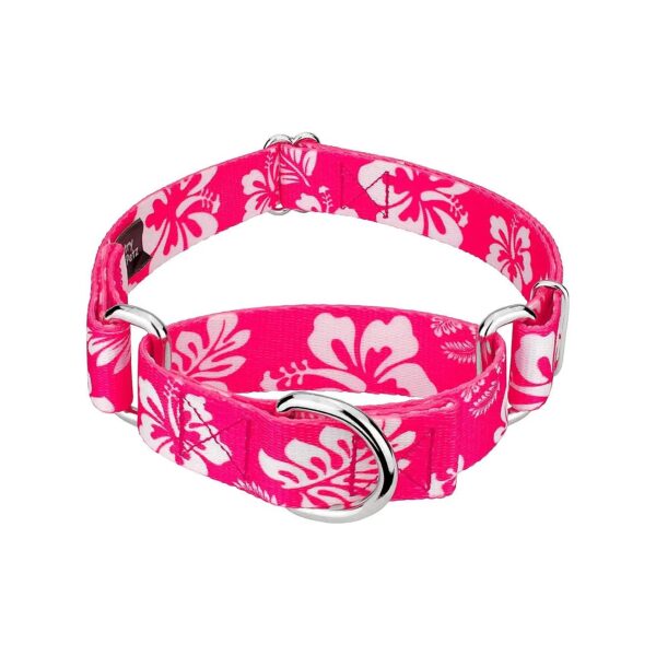 Pink Hawaiian Tropical Design Martingale Dog Collar with Adjustable 1 Inch Width