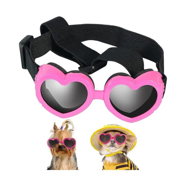 Pink Heart-Shaped Dog Sunglasses for Windproof and Waterproof Eye Protection