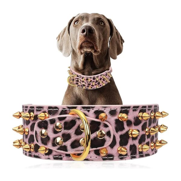 Pink Leopard 2 Inch Wide PU Leather Dog Collar for Medium and Large Pets