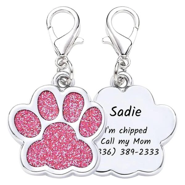 Pink Paw Shape Pet ID Tag with Custom Nameplate Engraving Stainless Steel Material