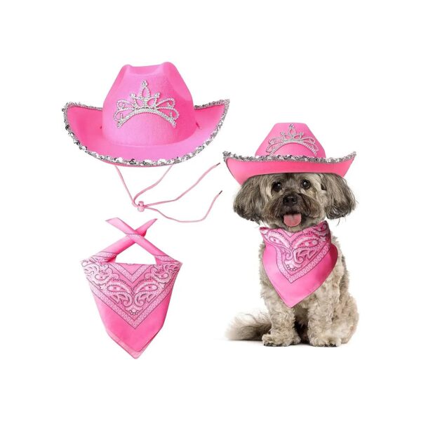 Pink Pet Cowboy Hat Costume Accessory Set for Dog Cat Western Theme Party Photo Props