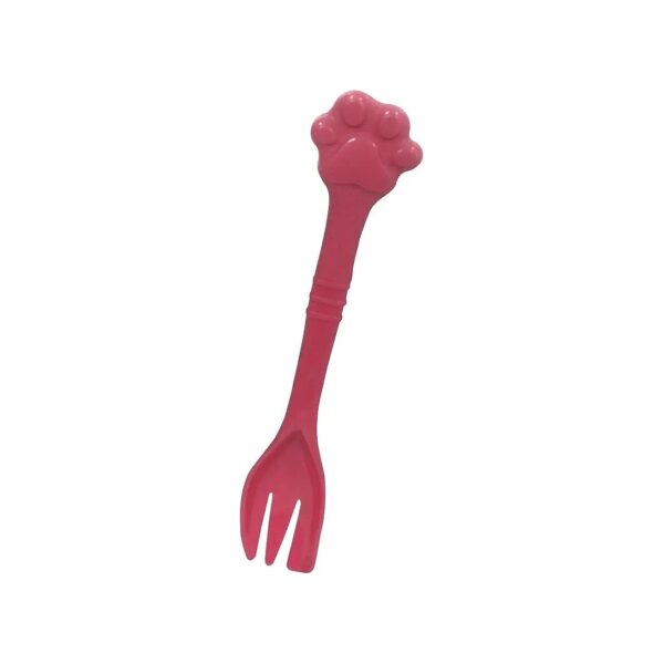 Pink Pet Food Cutting and Scooping Spork with Long Handle