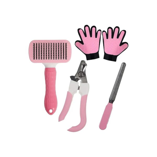 Pink Pet Grooming Kit for Small and Medium Pets with Brushes and Nails