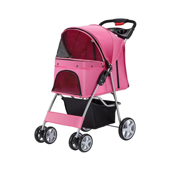 Pink Pet Stroller with Breathable Mesh for Small Dogs and Cats