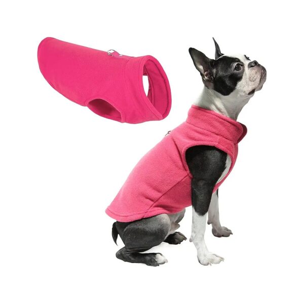 Pink Polyester Fleece Dog Coat with Leash Attachment for Small Dogs