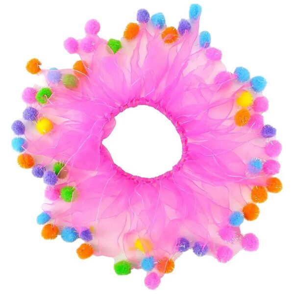 Pink Pom Pom Dog Collar with Multi-Colored Pom Poms for Large Breeds with 22-Inch Necks