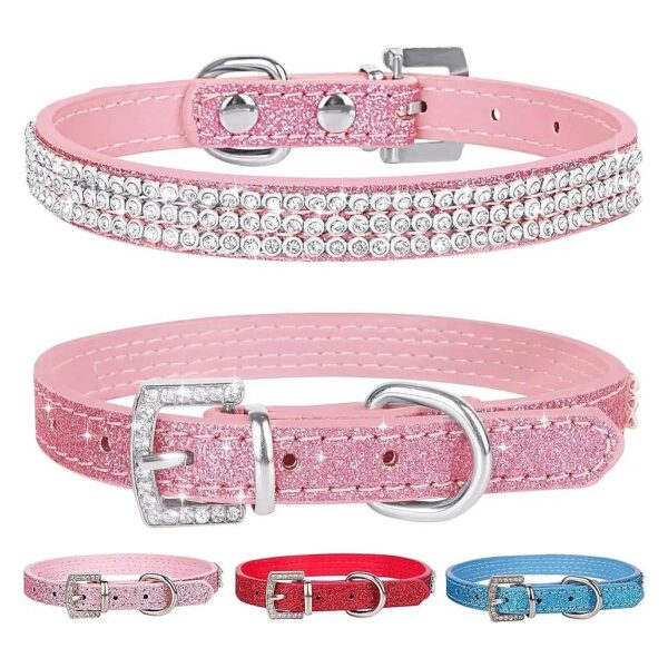 Pink Rhinestone Dog Collar for Small to Medium Dogs