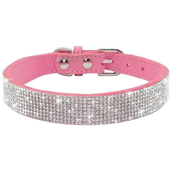 Pink Rhinestone Dog Collar with Soft Suede Leather for Puppy Small Medium Large Dogs