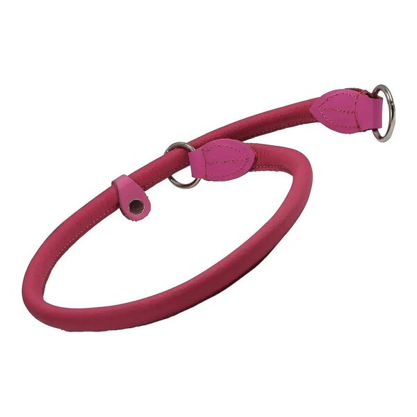 Pink Rolled Leather Collar for Dogs with Long Hair