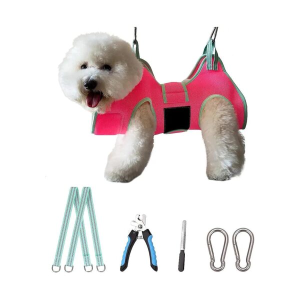 Pink Small Dog Grooming Hammock with Thick Neck Support for Nail Trim and Claw Care